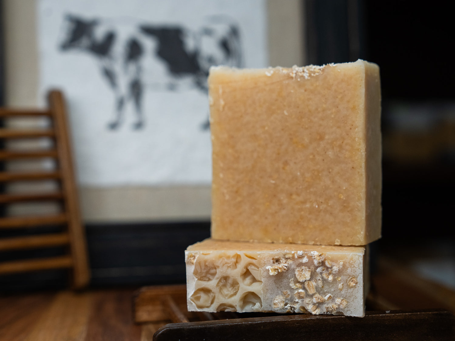 Bar of Bori Bliss Grass-Fed Tallow Oat and Honey Soap.