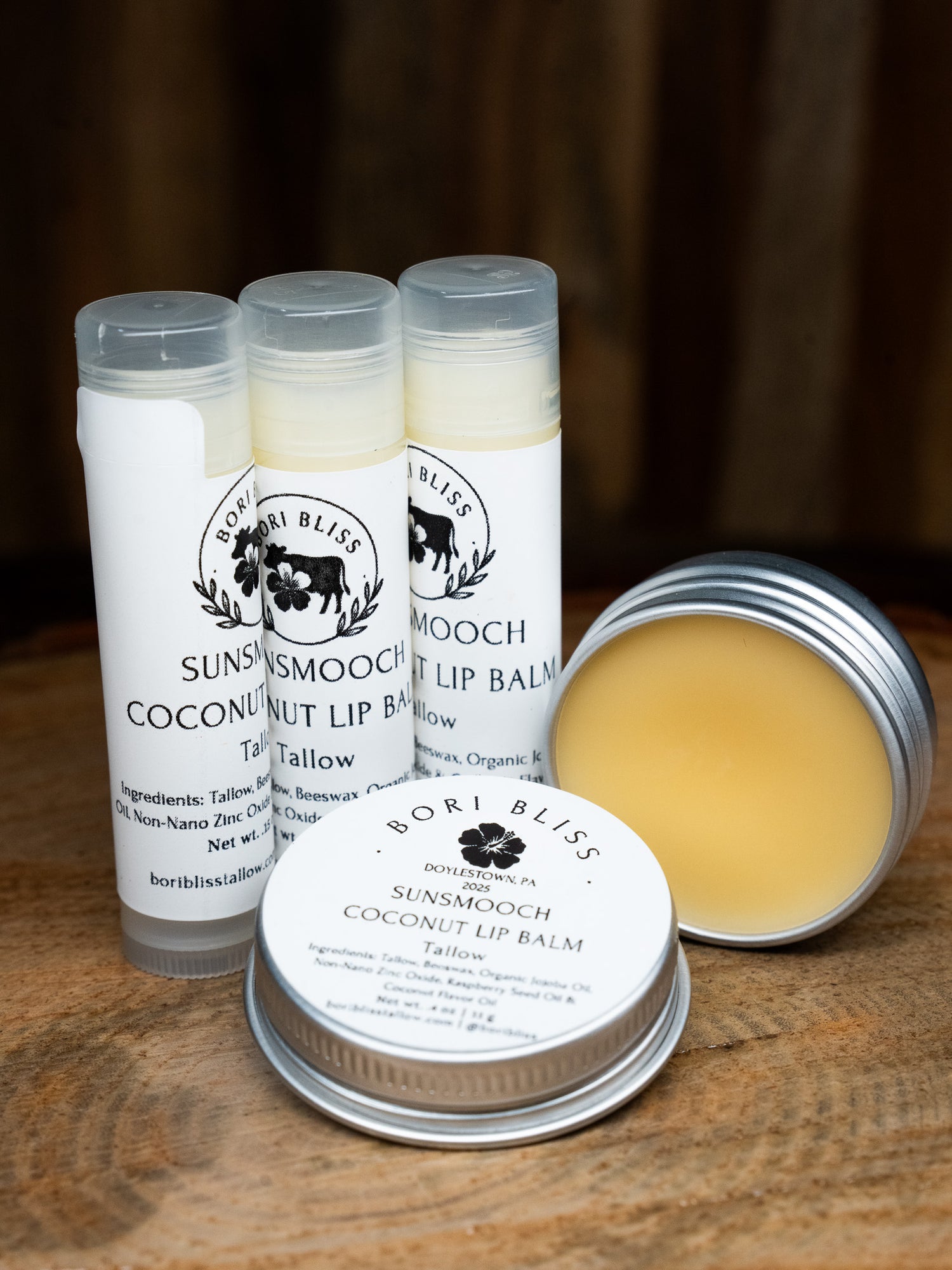 Bori Bliss Tallow SunSmooch Lip Balm, formulated for natural lip protection and hydration.