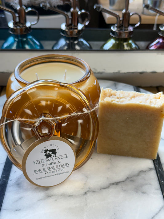 BOR Tallow Pumpkin Spice Candle & Grass Fed Tallow Pumpkin Spice Soap Bundle