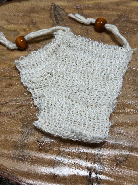 Bori Bliss natural sisal soap bag for gentle exfoliation and extending the life of tallow soap bars.