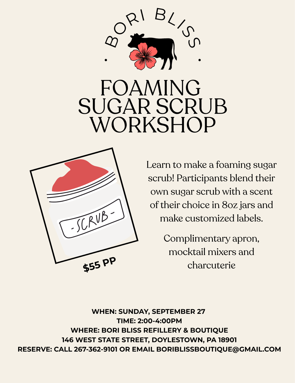 Foaming Sugar Scrub Workshop 9/27